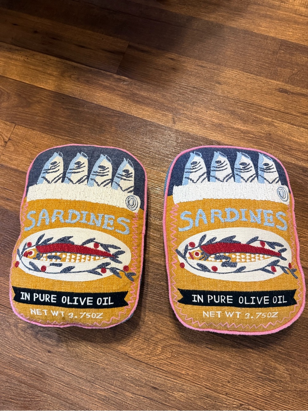 World market decorative sardine can set of two pillows nwot